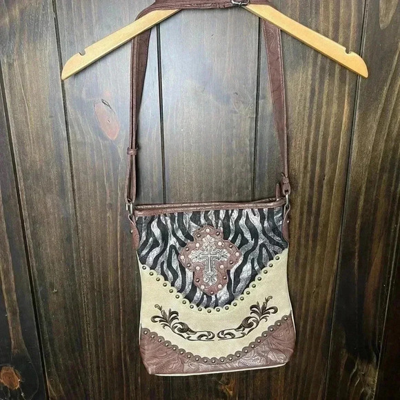 Cross Rhinestone Western Leather Crossbody Bag-Y2K Era - Picture 5 of 7
